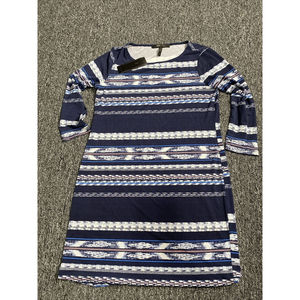 NWT $178 BCBG Womens XS Blue Pacific Combo Print Shift Dress